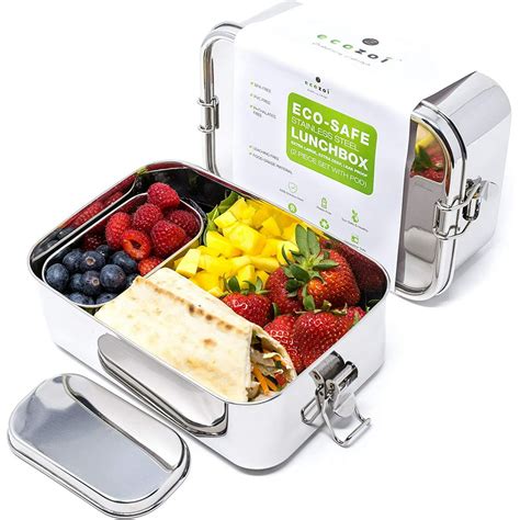 ecozoi xl stainless steel leak proof lunch box|Amazon.com: ecozoi Stainless Steel Lunch Box, Eco Friendly .